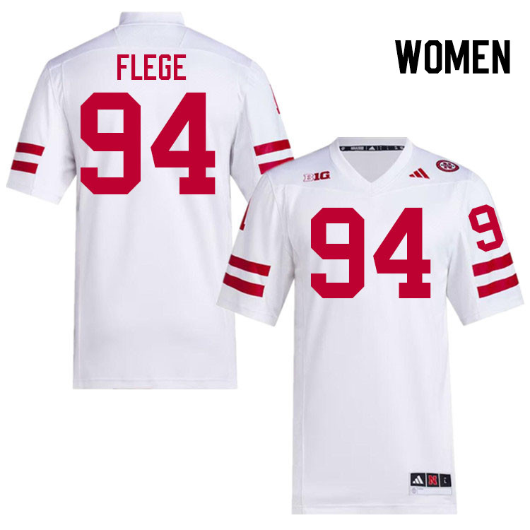 Women #94 Aidan Flege Nebraska Cornhuskers College Football Jerseys Stitched Sale-White